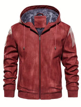 Men’s Vintage Leather Hooded Jacket – Tear-Resistant & Cozy Winter Coat