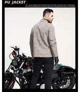 Men’s Retro Leather Moto Jacket with Large Lapel & Adjustable Sleeves