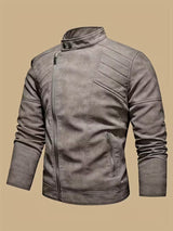 Men’s Retro Leather Moto Jacket with Large Lapel & Adjustable Sleeves