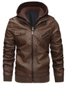 Titan Men’s Vintage Leather Moto Biker Jacket with Hood