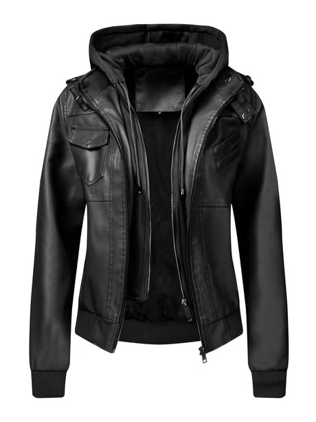 Women’s Leather Motorcycle Jacket – Retro Two-Piece Biker Style