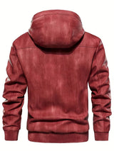 Men’s Vintage Leather Hooded Jacket – Tear-Resistant & Cozy Winter Coat