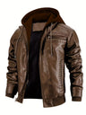 Men’s Leather Motorcycle Jacket with Removable Hood