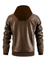 Men’s Leather Motorcycle Jacket with Removable Hood
