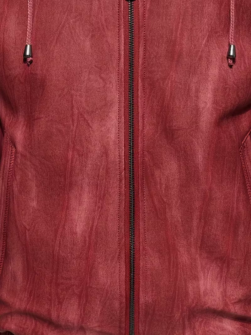 Men’s Vintage Leather Hooded Jacket – Tear-Resistant & Cozy Winter Coat