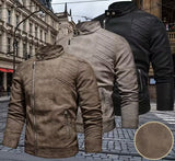 Men’s Retro Leather Moto Jacket with Large Lapel & Adjustable Sleeves