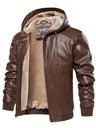 Men’s Vintage Leather Hooded Jacket – Tear-Resistant & Cozy Winter Coat