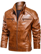 Men’s Leather Biker Jacket – Casual Moto Style with Zipper Pockets