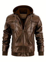 Men’s Leather Motorcycle Jacket with Removable Hood