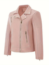 Women’s Leather-Look Short Motorcycle Jacket – Casual & Versatile Coat
