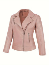Women’s Leather-Look Short Motorcycle Jacket – Casual & Versatile Coat