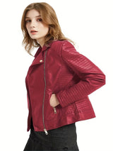 Women’s Leather-Look Short Motorcycle Jacket – Casual & Versatile Coat