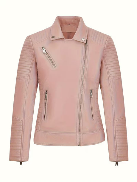 Women’s Leather-Look Short Motorcycle Jacket – Casual & Versatile Coat