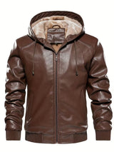 Men’s Vintage Leather Hooded Jacket – Tear-Resistant & Cozy Winter Coat