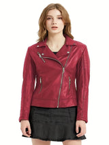 Women’s Leather-Look Short Motorcycle Jacket – Casual & Versatile Coat