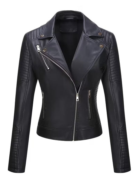 Women’s Leather-Look Short Motorcycle Jacket – Casual & Versatile Coat