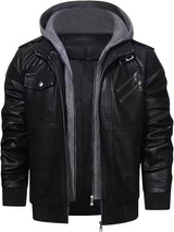 Titan Men’s Vintage Leather Moto Biker Jacket with Hood