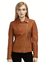 Women’s Leather-Look Short Motorcycle Jacket – Casual & Versatile Coat