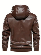 Men’s Vintage Leather Hooded Jacket – Tear-Resistant & Cozy Winter Coat