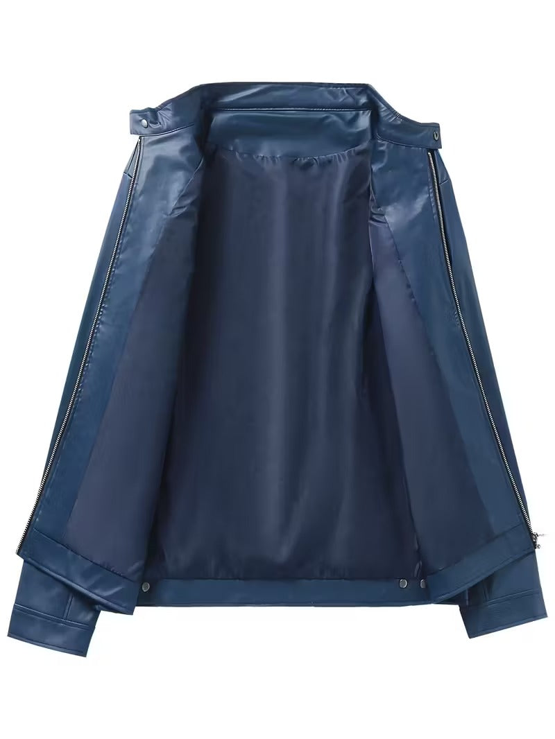 Men’s Vintage Full-Zip Motorcycle Jacket – Heavy-Duty Leather Look Coat