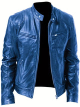 Men’s Vintage Full-Zip Motorcycle Jacket – Heavy-Duty Leather Look Coat