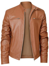 Men’s Vintage Full-Zip Motorcycle Jacket – Heavy-Duty Leather Look Coat
