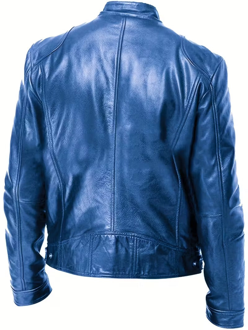 Men’s Vintage Full-Zip Motorcycle Jacket – Heavy-Duty Leather Look Coat