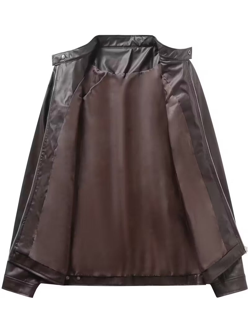 Men’s Vintage Full-Zip Motorcycle Jacket – Heavy-Duty Leather Look Coat