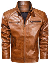 Men’s Leather Biker Jacket – Casual Moto Style with Zipper Pockets