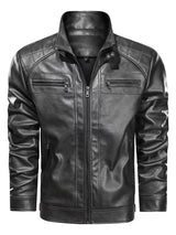 Men’s Leather Biker Jacket – Casual Moto Style with Zipper Pockets