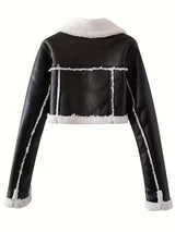Women’s Lined Jacket with Turnover Sleeves – Casual Vintage Outerwear