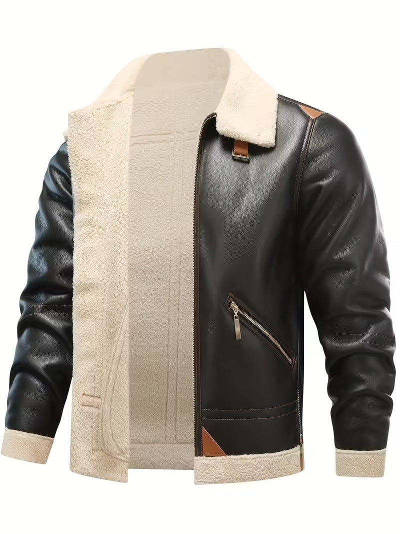 Men’s Faux Leather Shearling Jacket – Warm Winter Jacket for Fall & Cold Weather