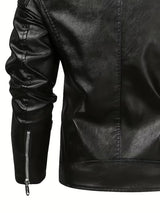 Men’s Black Leather Motorcycle Jacket – Windproof Full-Zip Biker Coat