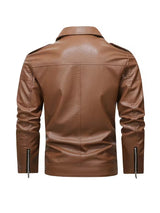 Men’s Black Leather Motorcycle Jacket – Windproof Full-Zip Biker Coat