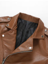 Men’s Black Leather Motorcycle Jacket – Windproof Full-Zip Biker Coat
