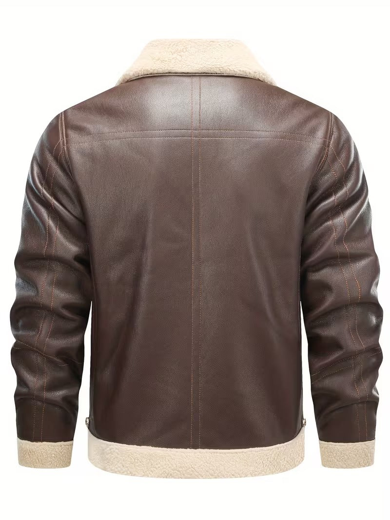 Men’s Faux Leather Shearling Jacket – Warm Winter Jacket for Fall & Cold Weather