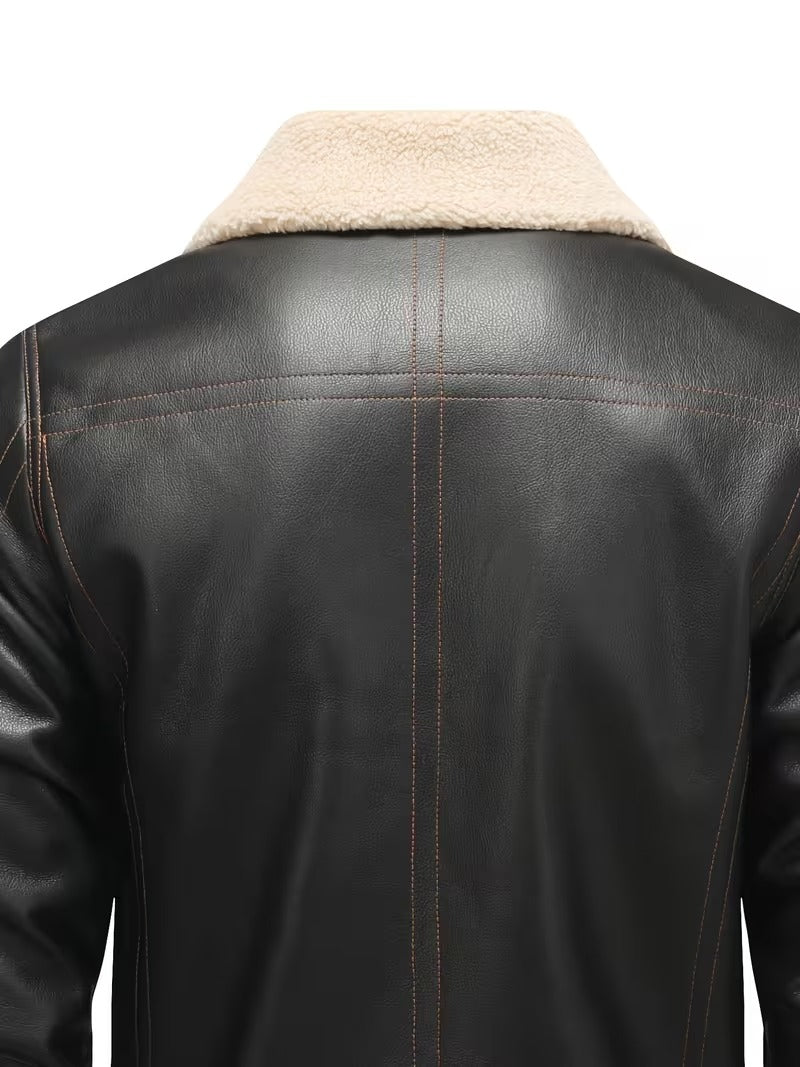 Men’s Faux Leather Shearling Jacket – Warm Winter Jacket for Fall & Cold Weather