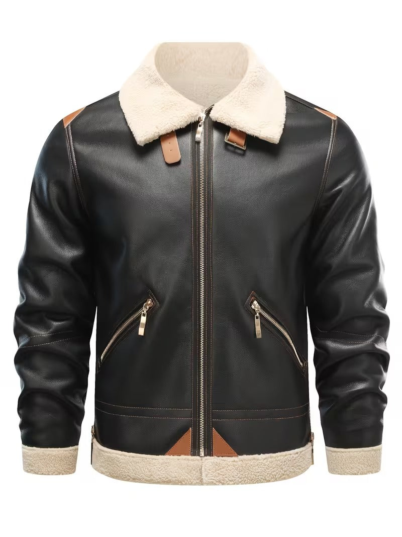 Men’s Faux Leather Shearling Jacket – Warm Winter Jacket for Fall & Cold Weather