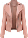 Women’s Leather Biker Jacket – Short Moto Coat with Stand Collar