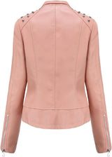 Women’s Leather Biker Jacket – Short Moto Coat with Stand Collar