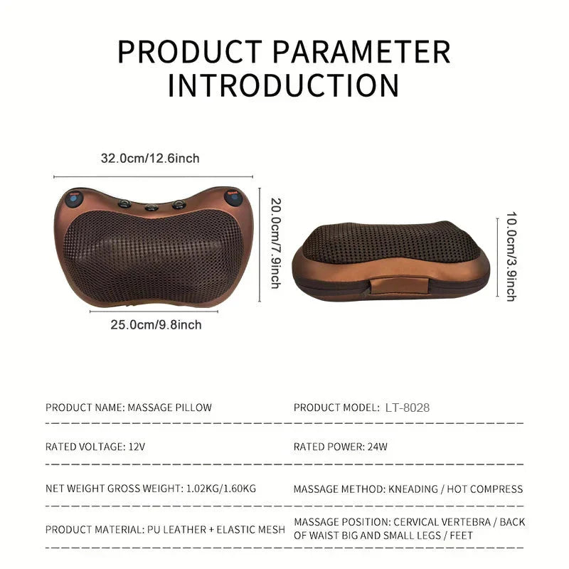 Heated Neck & Back Massager Pillow | Muscle Relaxation & Pain Relief