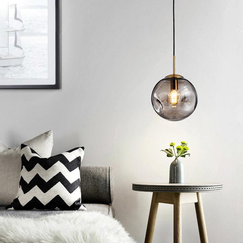 Glass Spherical Pendant Light Fixture - Modern Hanging Lamp for Kitchen, Dining Room & Living Spaces