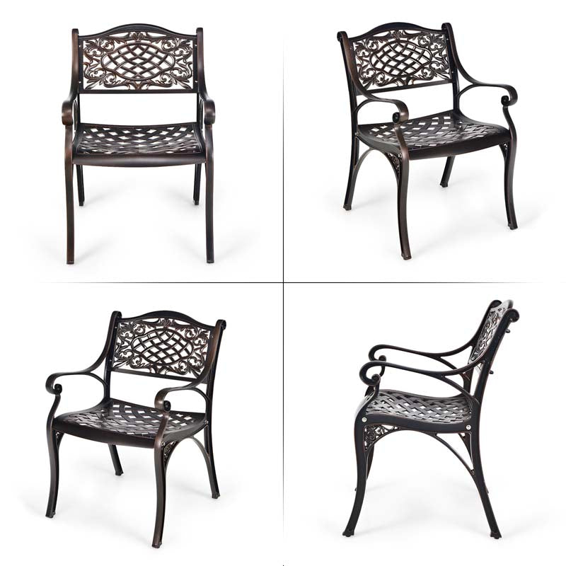 2/4Pcs All-Weather Cast Aluminum Chairs with Armrests & Curved Seats, Outdoor Dining Chairs Patio Bistro Armchairs