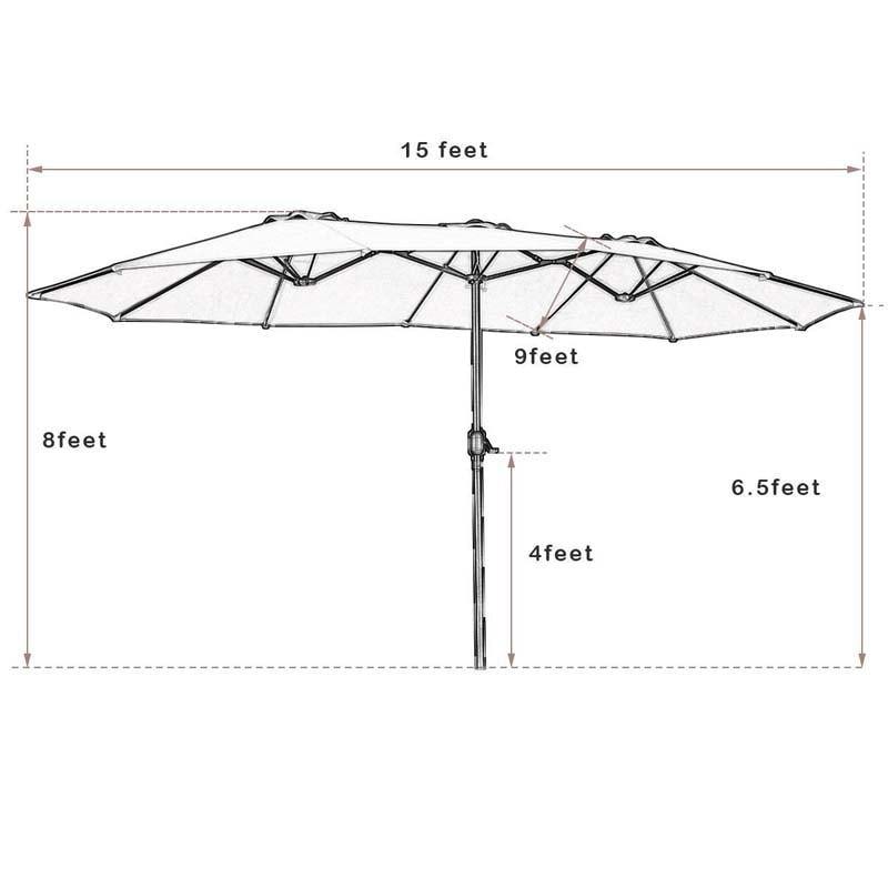 15 FT Double-Sided Outdoor Patio Umbrella with Crank, Extra Large 12 Ribs Steel Market Umbrella for Poolside, Deck & Backyard