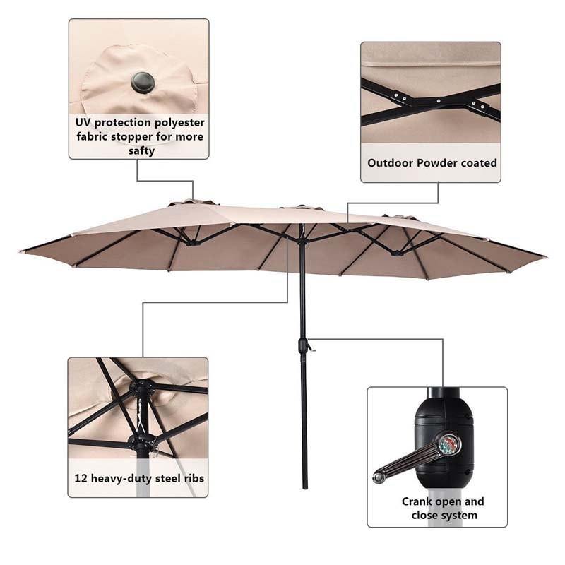 15 FT Double-Sided Outdoor Patio Umbrella with Crank, Extra Large 12 Ribs Steel Market Umbrella for Poolside, Deck & Backyard