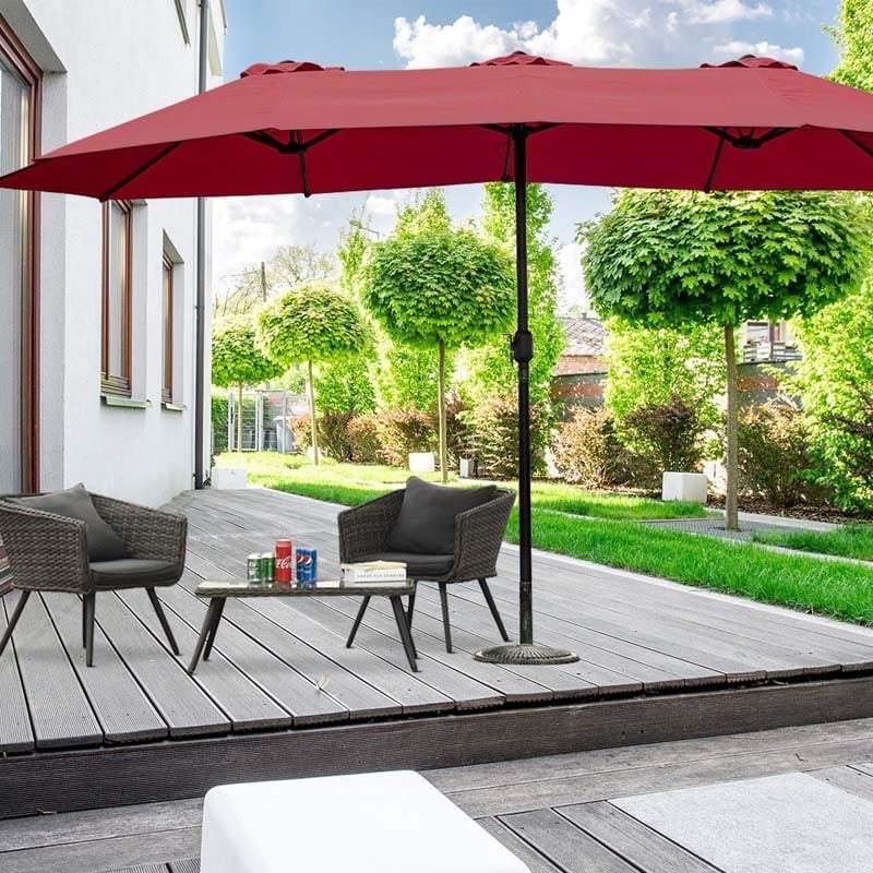 15 FT Double-Sided Outdoor Patio Umbrella with Crank, Extra Large 12 Ribs Steel Market Umbrella for Poolside, Deck & Backyard