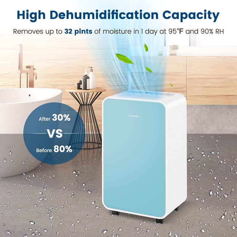 2500 Sq.Ft Dehumidifier for Basement, 32 Pints Portable Dehumidifier with Auto Defrost & Drain Hose, Sleep Mode, 24H Timer for Home Office