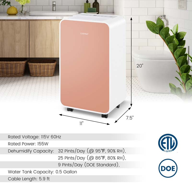 2500 Sq.Ft Dehumidifier for Basement, 32 Pints Portable Dehumidifier with Auto Defrost & Drain Hose, Sleep Mode, 24H Timer for Home Office