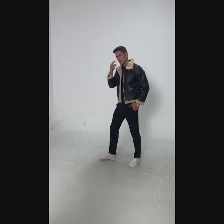 Men’s Faux Leather Shearling Jacket – Warm Winter Jacket for Fall & Cold Weather