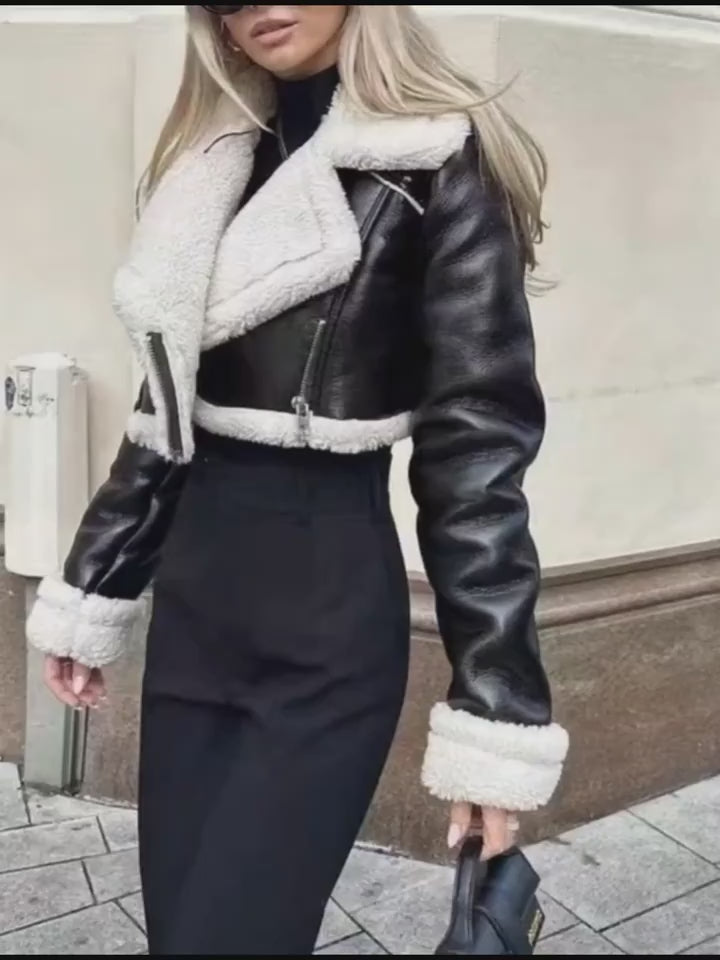 Women’s Lined Jacket with Turnover Sleeves – Casual Vintage Outerwear